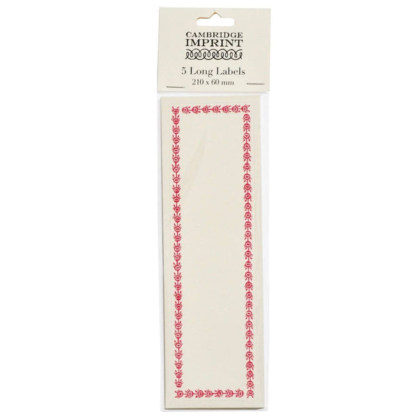 Five Long Self Adhesive Labels with Bright Pink border