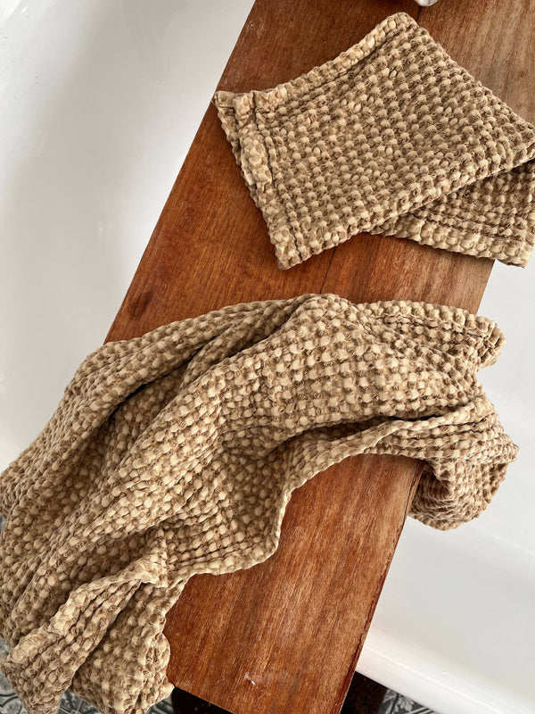 100% Organic Cotton Rustic Waffle Tea/Hand Towel - Lt Rust