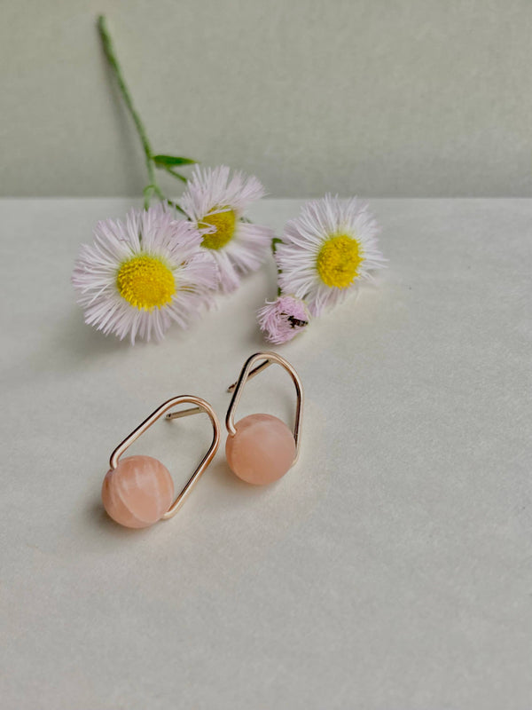 Cove Stud - Minimal Gemstone Arc Frame Stud in Warm Tones: Gold Filled / Sunstone