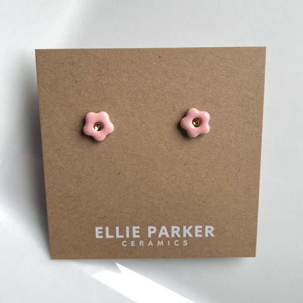 Flower Pink Ceramic Stud Earrings with Gold Lustre