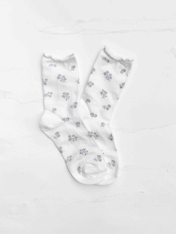 Vintage Tiny Floral Ruffle Cotton Blend Socks