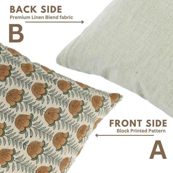 Floral Block Print Linen Blend Pillow Cover - Lotus