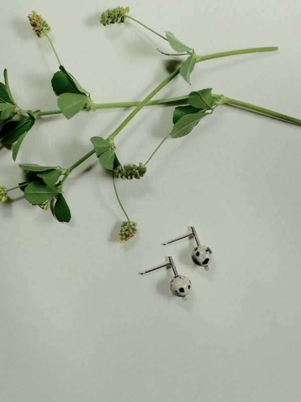 Reverie Earring - Minimal Drop Stud in Natural Gemstones: Dalmation Jasper / Gold Filled