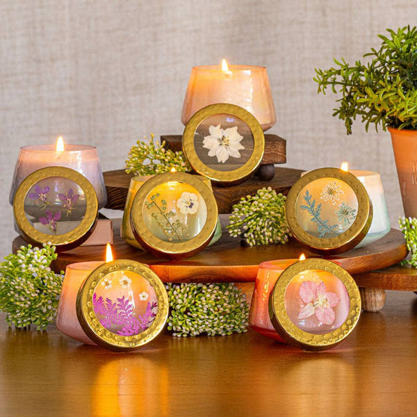 Petite Watercolor Pressed Floral Candle - Rose+ Oud