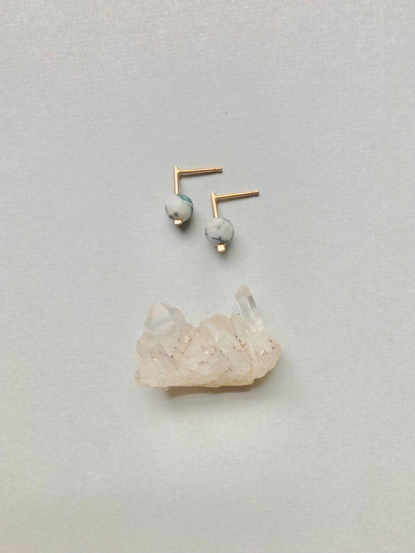 Reverie Earring - Minimal Drop Stud in Natural Gemstones: Dalmation Jasper / Gold Filled