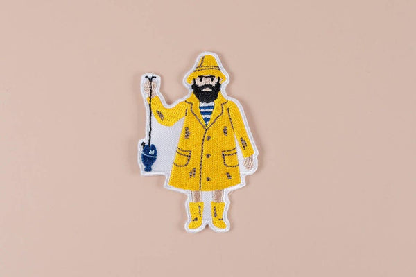 Old Salt Fisherman Patch Yellow Raincoat Embroidered Iron On