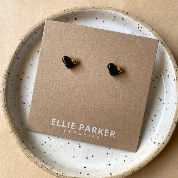 Heart Black Ceramic Stud Earrings