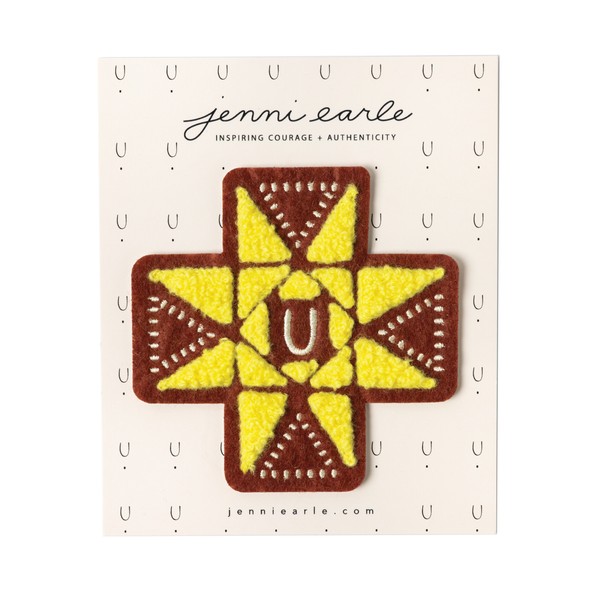 Barn quilt chenille and felt patch - maroon