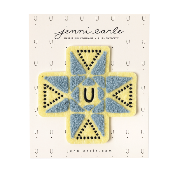 Barn quilt chenille and felt patch - cream