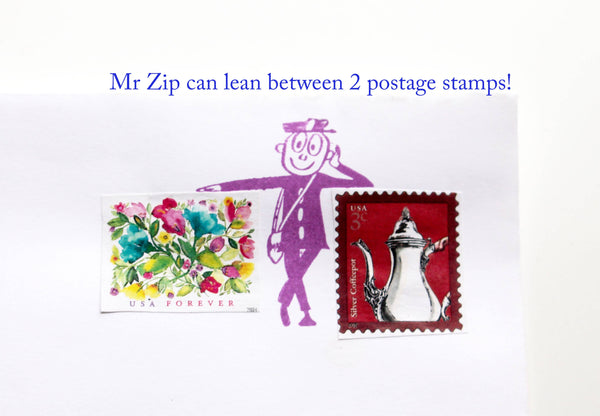 Mr Zip Leaning Rubber stamp