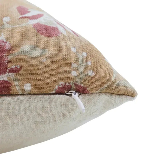 Floral Block Printed Pure Linen Pillow Cover - Nayab
