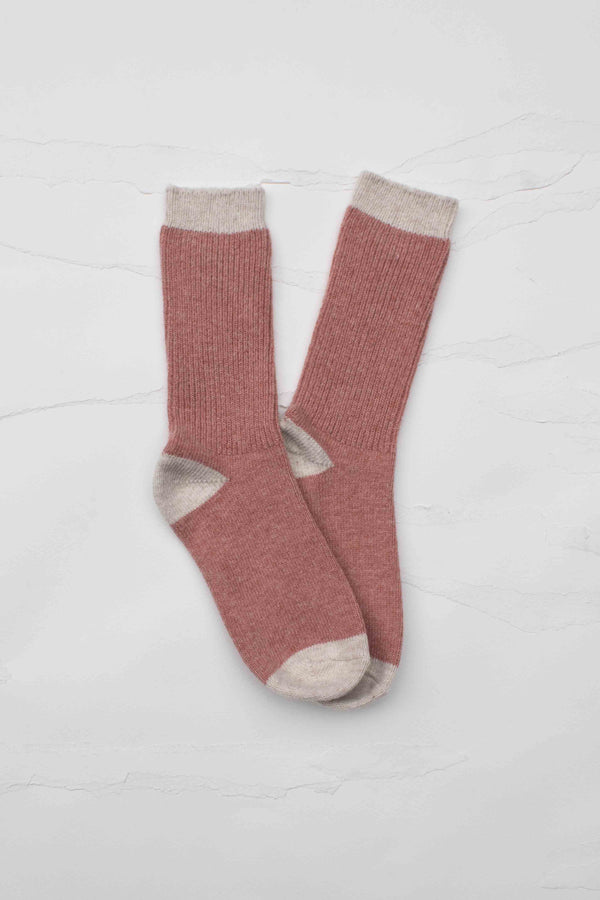 Cozy Two-Tone Wool & Cashmere Blend Ribbed Crew Socks