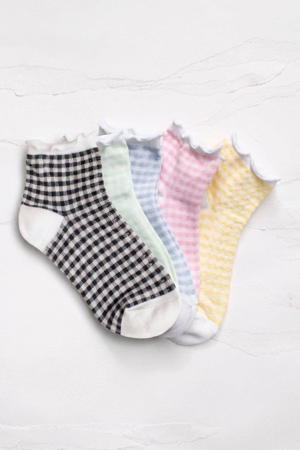 Pastel Gingham Ruffle Ankle Socks