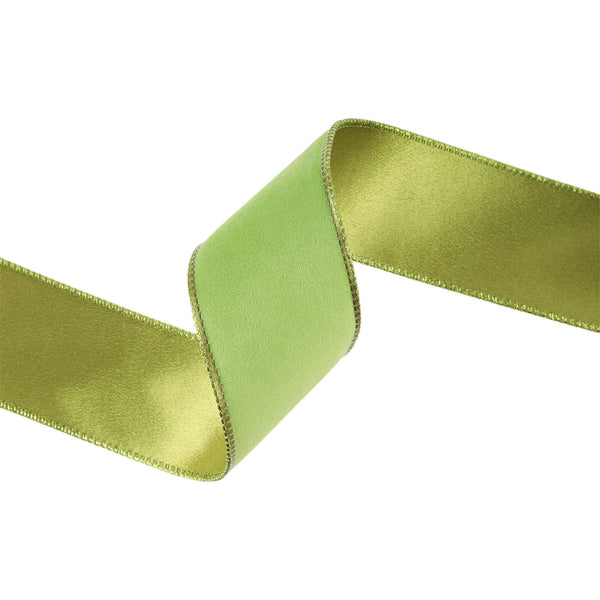 2 1/2" Reversible Classic Velvet Wired Ribbon | Lime/Shimmer Lime | 10 Yard Roll
