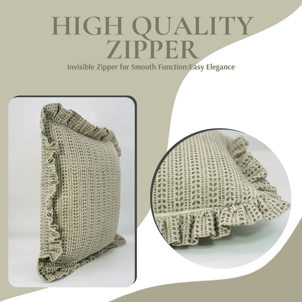 Designer Block Thick Linen Frill Pillow Cover- Ratanbel