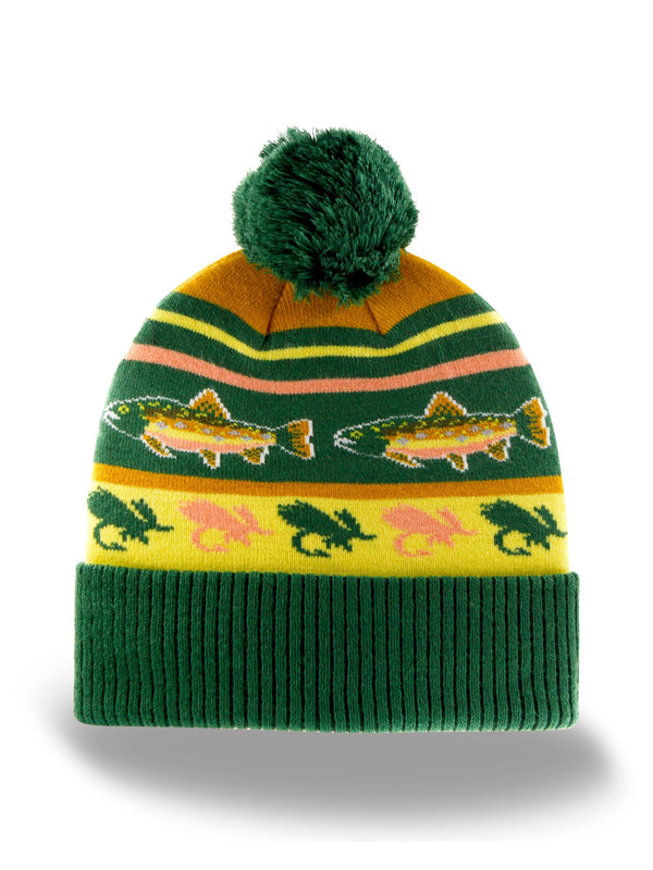 Rainbow Trout Knit Beanie with Pom Pom Winter Hat Fishing Lure Outdoor Camp Gear