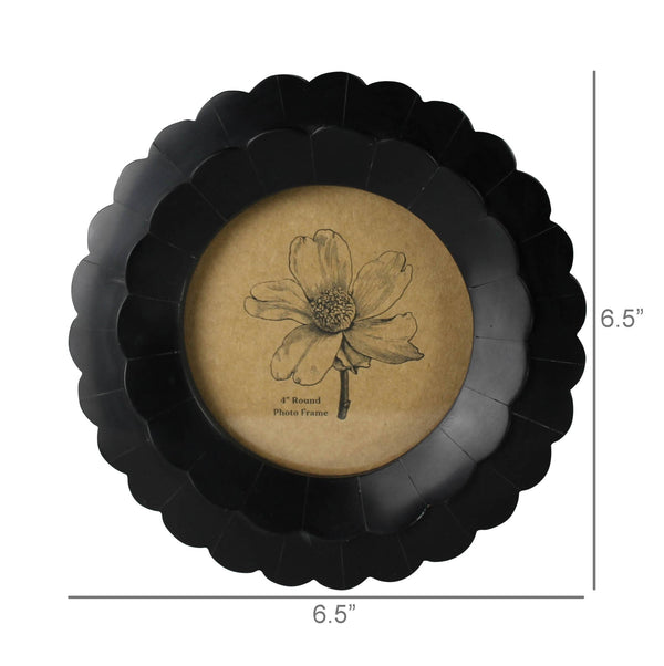 Petal Round Frame, Black Resin - 4 inch