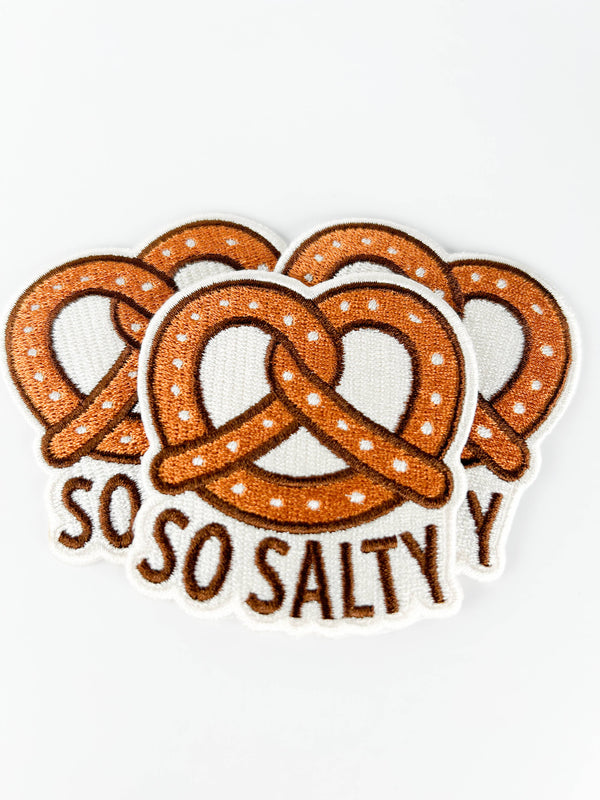 So Salty Embroidered Patch Funny Pretzel Iron On Totes Snack