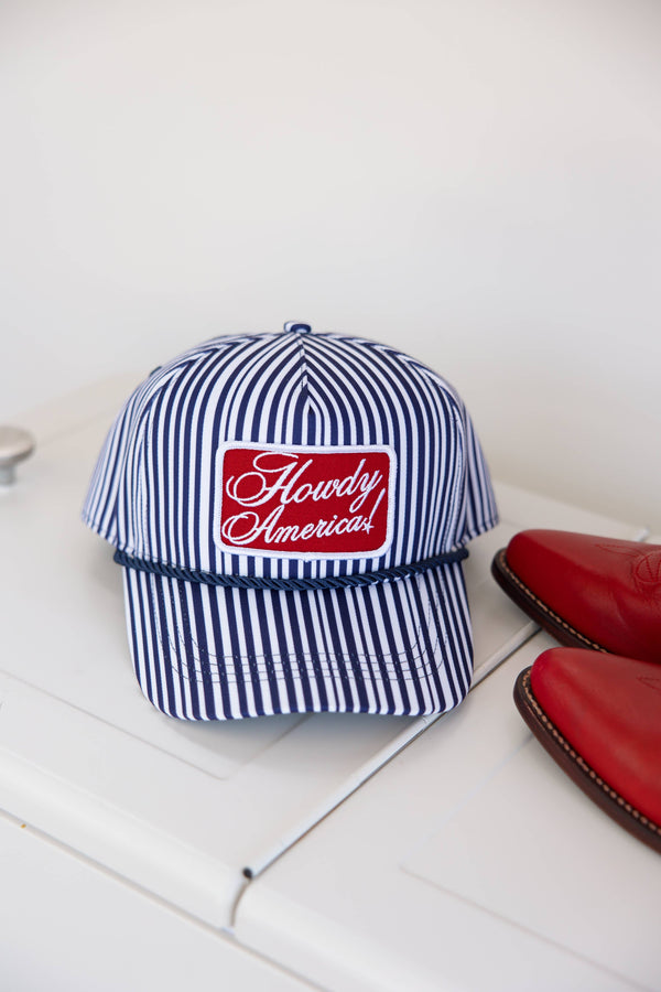 Howdy America Blue Striped Patch Hat 4th Of July Hat 