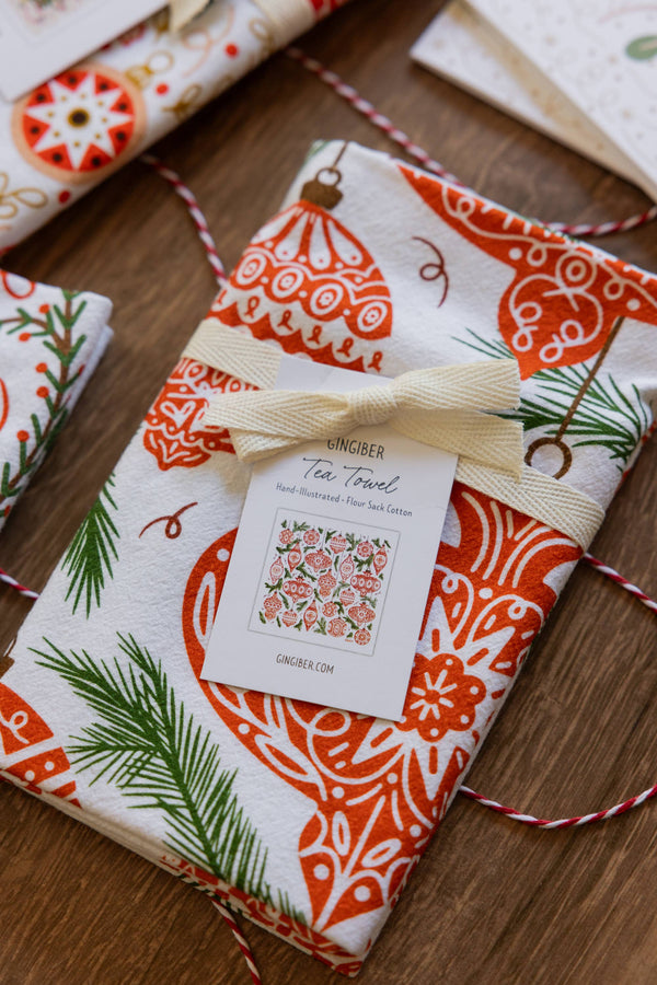 Ornament Tea Towel  - Classic Holiday Kitchen Decor