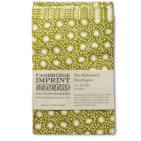 Packet of Ten Patterned Envelopes Animalcules Bawden Green