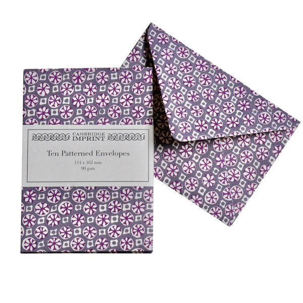Packet of Ten Patterned Envelopes Sea Urchin French Lavender