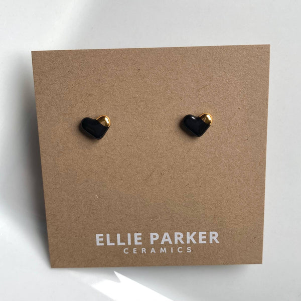 Heart Black Ceramic Stud Earrings