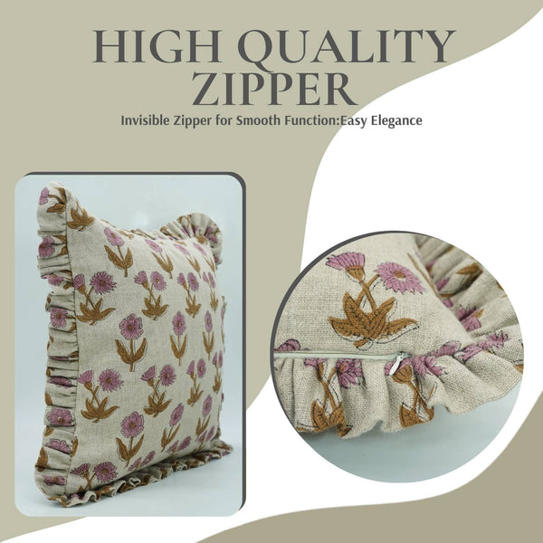 Modern Block Print Thick Linen Frill Pillow Cover-Kirti
