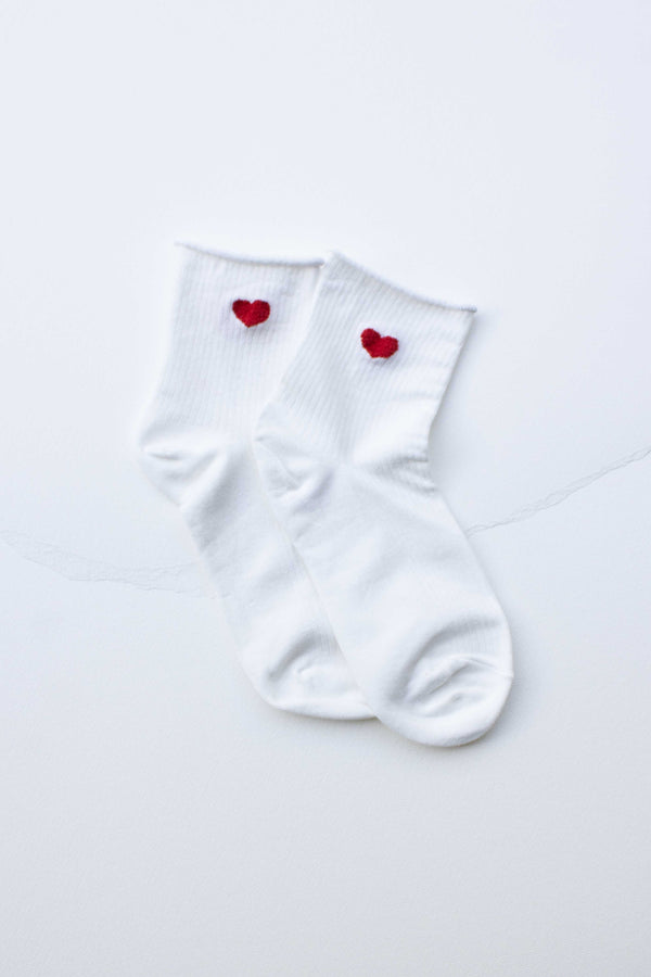 White Heart Puff Socks