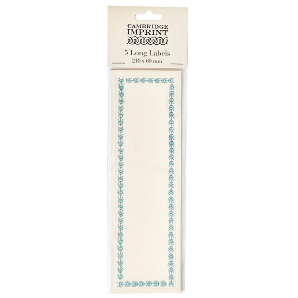 Five Long Self Adhesive Labels with Turquoise border
