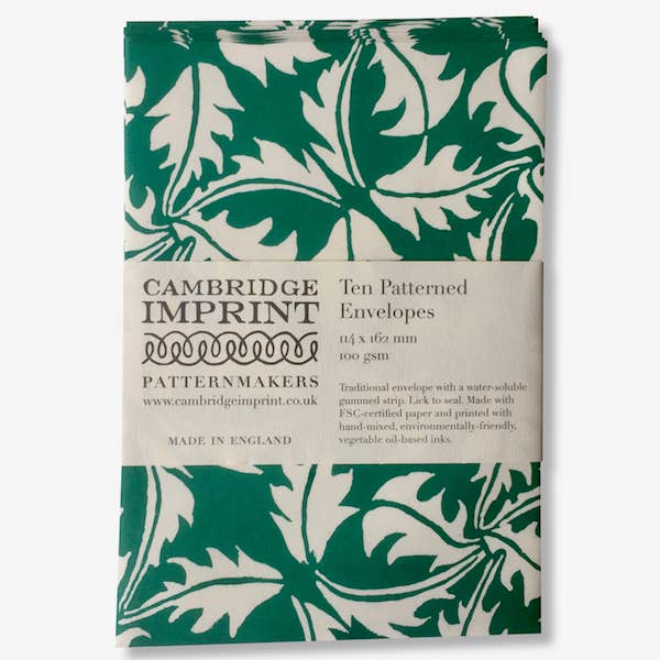 Packet of Ten Patterned Envelopes Dandelion Bottle Green