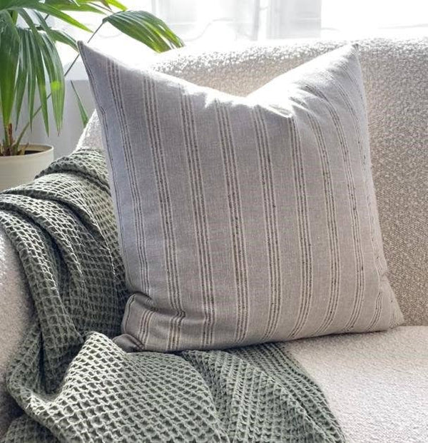 Neutral Striped Lumbar Pillow Cover, Beige Pillow | Landyn