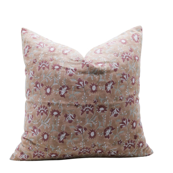 Floral Block Printed Pure Linen Pillow Cover - Nayab