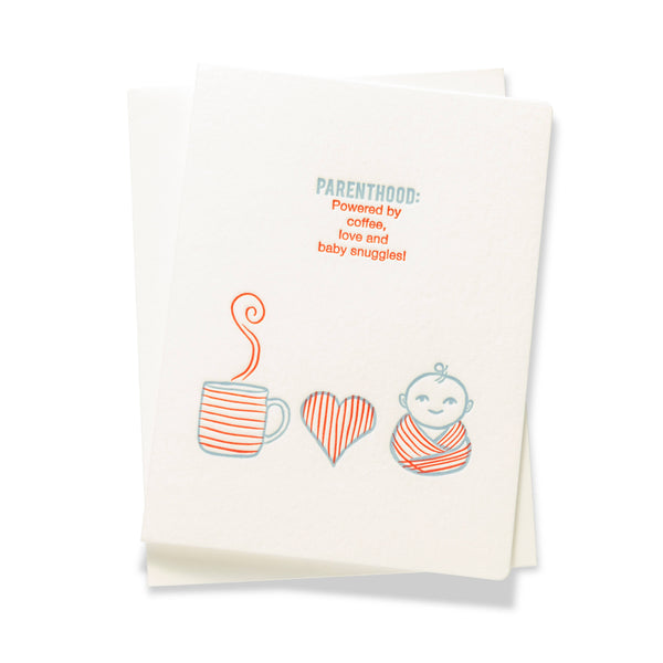 Coffee Love Snuggles | Letterpress Greeting Card | Baby