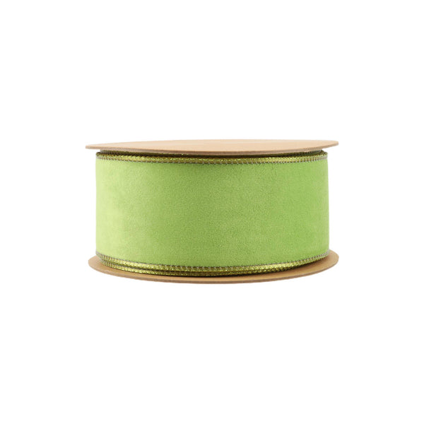 2 1/2" Reversible Classic Velvet Wired Ribbon | Lime/Shimmer Lime | 10 Yard Roll