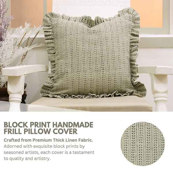 Designer Block Thick Linen Frill Pillow Cover- Ratanbel