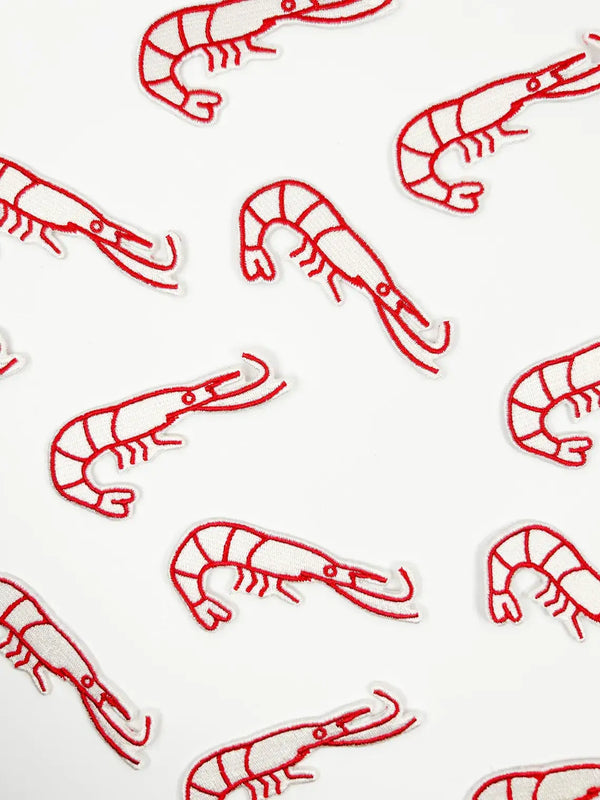 Shrimp Embroidered Iron-On Patch Seafood Lover, Ocean, Beach