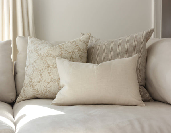 Neutral Striped Lumbar Pillow Cover, Beige Pillow | Landyn