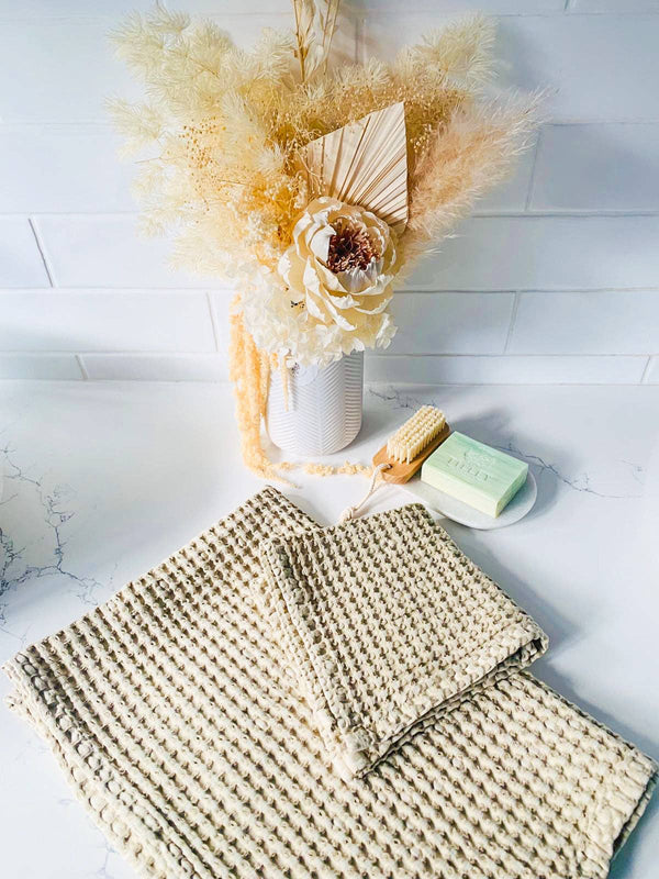 100% Organic Cotton Rustic Waffle Tea/Hand Towel - Natural