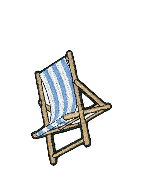 Beach Chair Embroidered Patch Blue White Striped Coastal