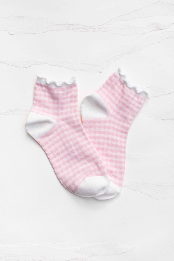 Pastel Gingham Ruffle Ankle Socks