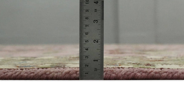 Pink, Olive and Beige Traditional Vintage Style Wool Rug