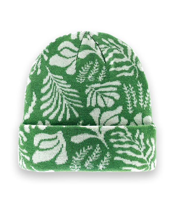 Green Botanical Leaf Knit Beanie Hat – Unisex Winter Nature Streetwear-NI60043