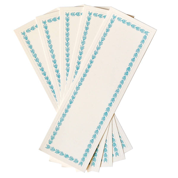 Five Long Self Adhesive Labels with Turquoise border