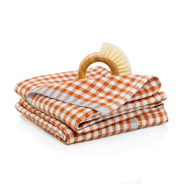 Two-Tone Gingham Cognac/Blue Tea Towel 20x30