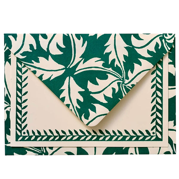 Packet of Ten Patterned Envelopes Dandelion Bottle Green