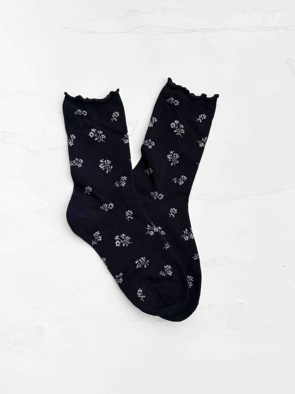 Vintage Tiny Floral Ruffle Cotton Blend Socks