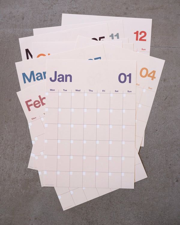 A3 Undated Wall Calendar Light Beige