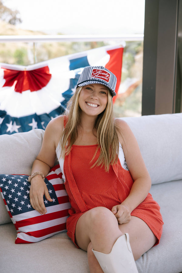 Howdy America Blue Striped Patch Hat 4th Of July Hat 