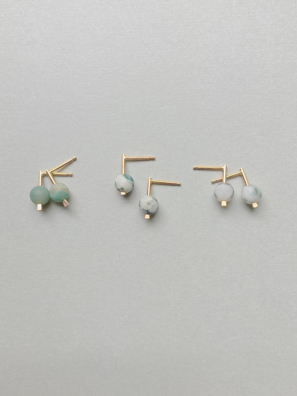 Reverie Earring - Minimal Drop Stud in Natural Gemstones: Dalmation Jasper / Gold Filled